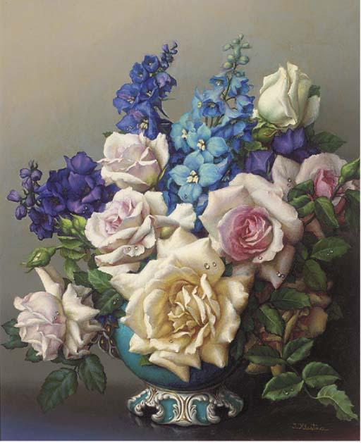Irene Klestova - Roses and delphiniums in a vase