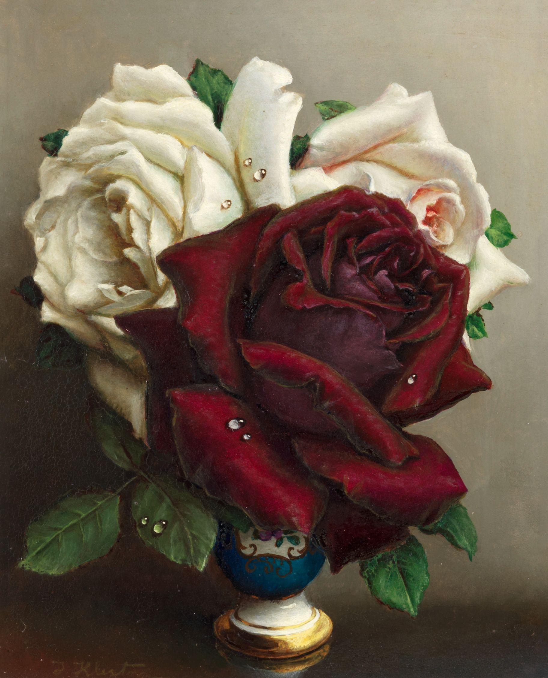 Irene Klestova - Still life of roses in a porcelain vase
