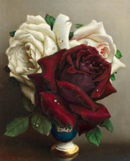 Irene Klestova - Still life of roses in a porcelain vase