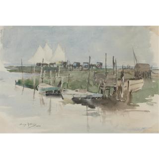 Irving Ramsay Wiles - Fish Mongers\' Wagons, Riverhead, Long Island And Landscape, Riverhead, Long Island:  A Double-Sided Drawing