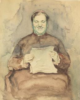 Irving Ramsey Wiles - Smiling cleric reading a letter
