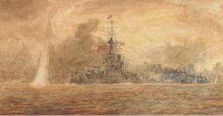 Irwin John David Bevan - H.M.S. Marlborough going into action at Jutland