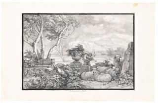 Isaac De Moucheron - A Shepherd With His Flock Sheltering From A Storm Among Antique Ruins