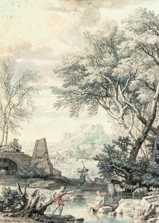 Isaac de Moucheron - Figures in a classical landscape