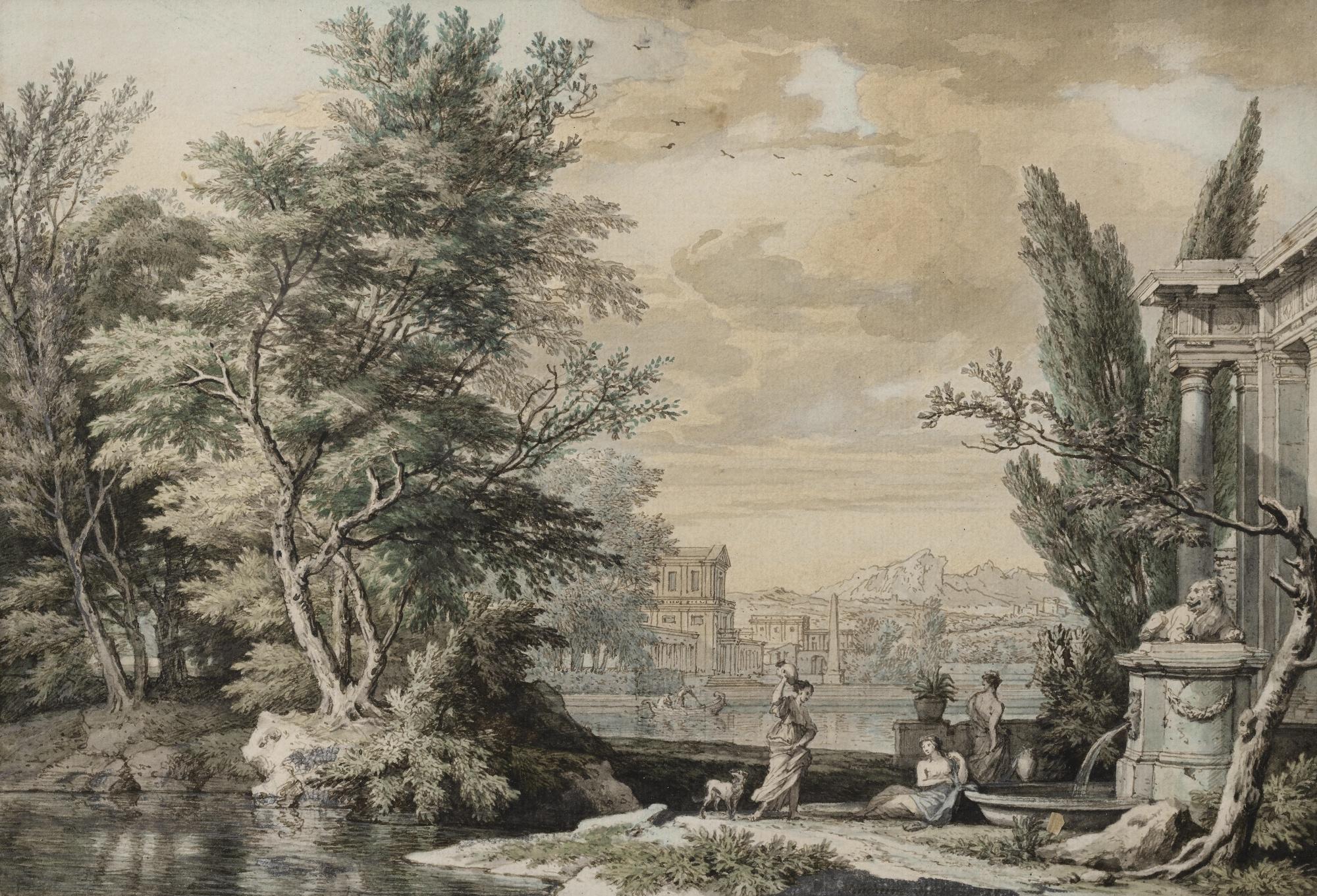 Isaac de Moucheron - Pair Of Architectural Cappricci In An Italian Landscape