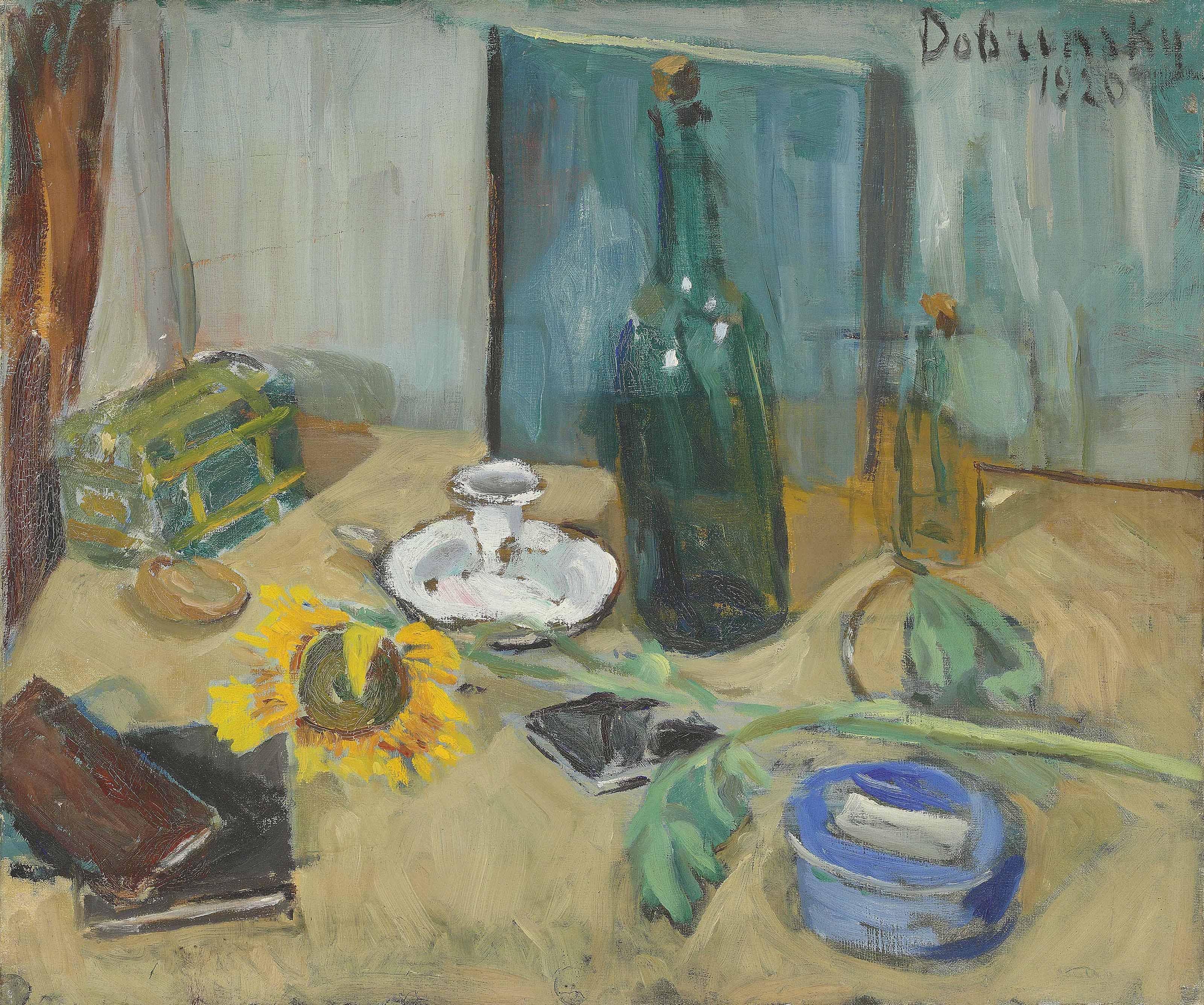 Isaac Dobrinsky - Nature morte avec bouteille et tournesol