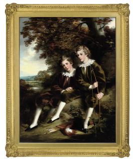 Isaac F. Bird - Portrait of Charles and Terrell Garnett of Undercliffe House, Bradford, full-length, in a landscape