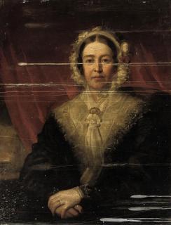 Isaac F. Bird - Portrait of Mrs. Joshua Wordsworth (née Prabble), half-length, in a black dress with a white lace shawl
