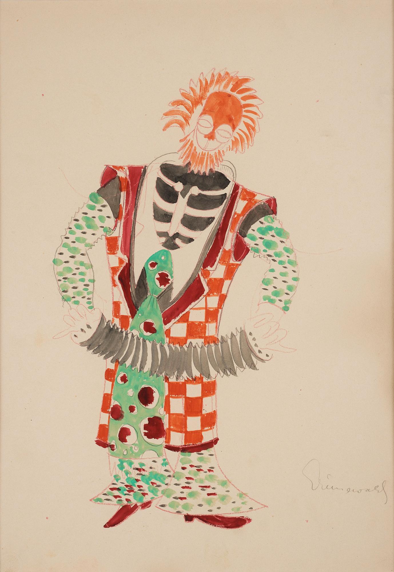 Isaac Grünewald - Costume sketch of a clown.