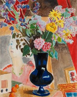 Isaac Grünewald - Still life with flowers in a blue vase
