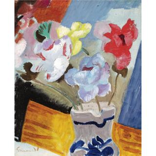 Isaac Grünewald - Swedish Anemoner In Delft Vase (Anemones In A Delft Vase)