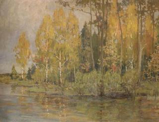 Isaac Ilyitch Levitan - A wooded river landscape with silver birches