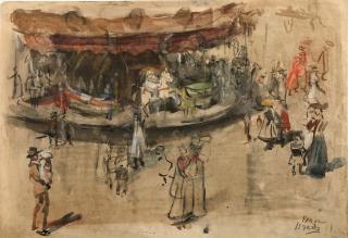 Isaac Israels - A carousel, Paris (recto); Portrait of a lady (verso)