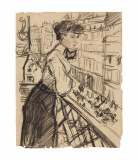 Isaac Israels - A View Of Paris: A Woman Standing On A Balcony