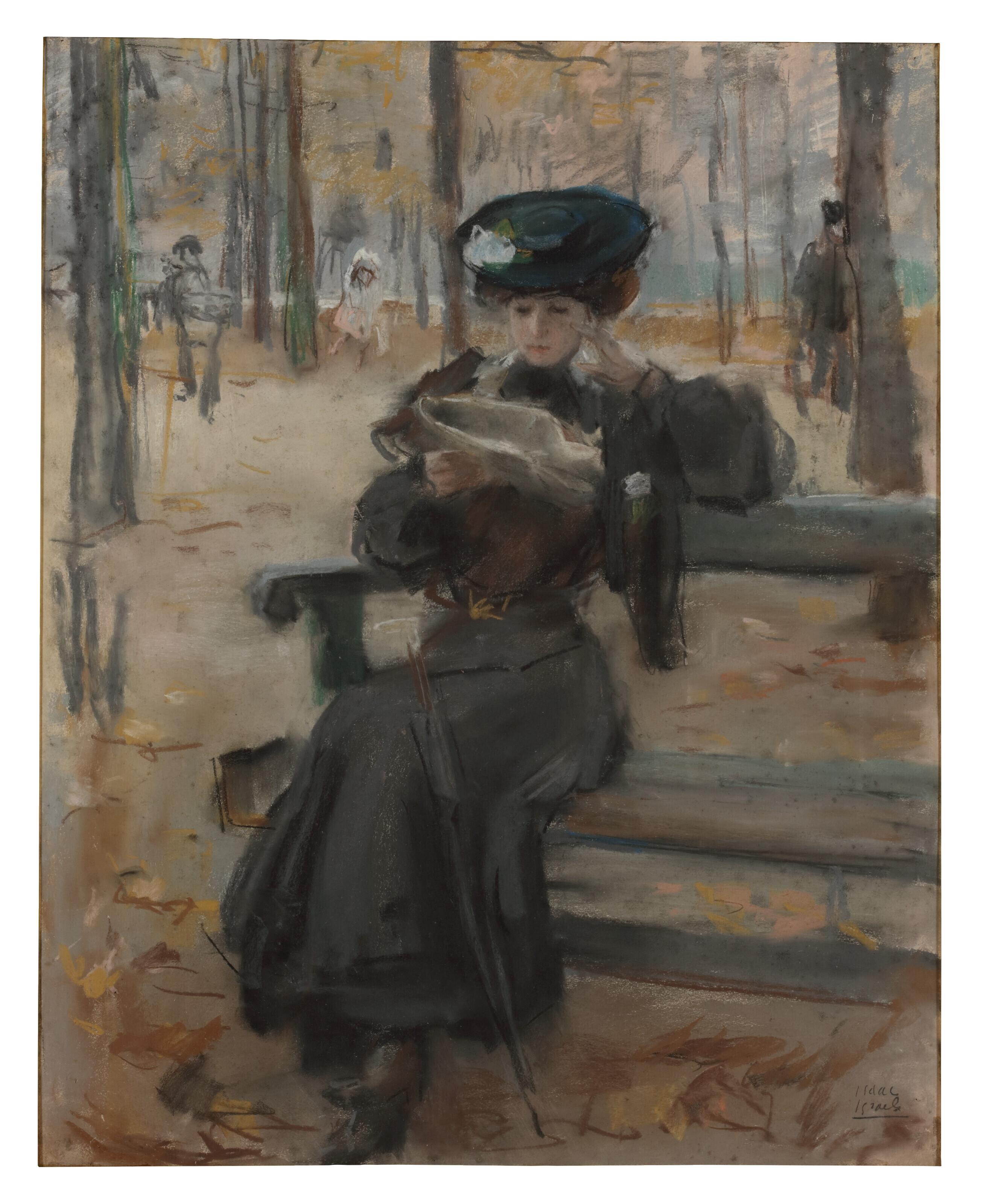 Isaac Israels - A young lady reading in the Jardin des Tuileries, Paris
