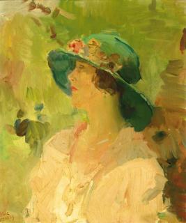 Isaac Israels - Dame met groene hoed: a lady with a green hat