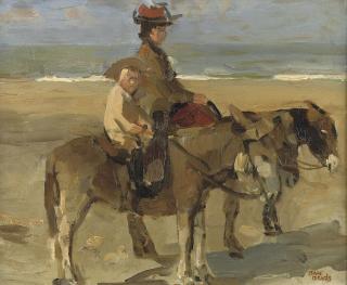 Isaac Israels - Ezeltje rijden: donkey ride on the beach of Scheveningen