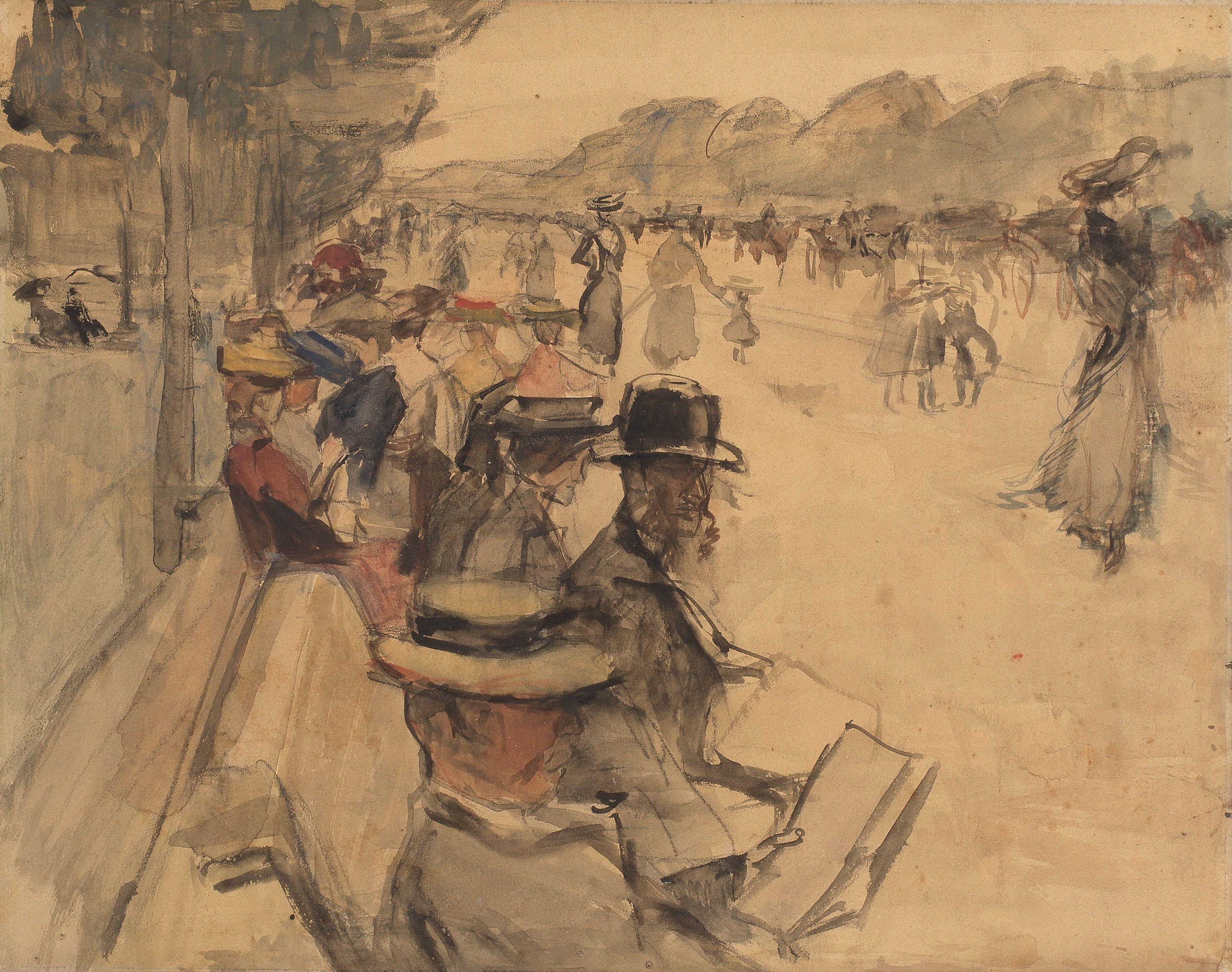 Isaac Israels - Figures reading and strolling in the Bois de Boulogne, Paris