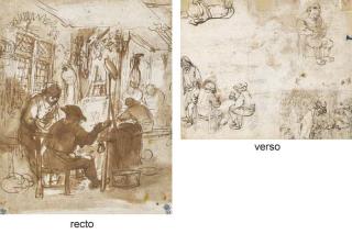 Isaac Jansz. van Ostade - L\'Artiste Dans Son Atelier (Recto); Etudes de Figures Dormant, Buvant Et Jouant Du Violon (Verso)