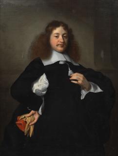 Isaac Luttichuys - Portrait of a gentleman, three-quarter-length, in black costume, holding his gloves