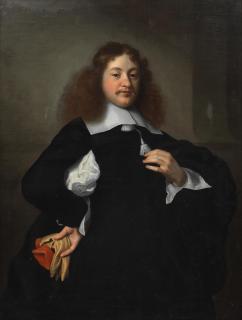 Isaac Luttichuys - Portrait of a gentleman, three-quarter-length, in black costume, holding his gloves