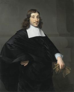 Isaac Luttichuys - Portrait of a gentleman, traditionally identified as Dirk van Collen, Lord of Bredelar, three-quarter-length, in a black coat with a white collar and cuffs, a pair of gloves in his left hand