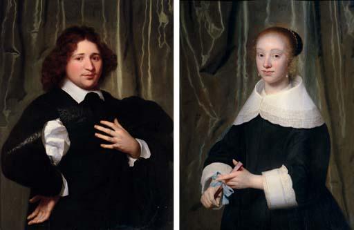 Isaac Luttichuys - Portrait of Jan Hendrik Lestevenon, half-length in a black coat; and Portrait of Esther de Bary, half-length, holding a fan