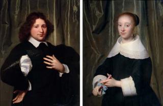 Isaac Luttichuys - Portrait of Jan Hendrik Lestevenon, half-length in a black coat; and Portrait of Esther de Bary, half-length, holding a fan
