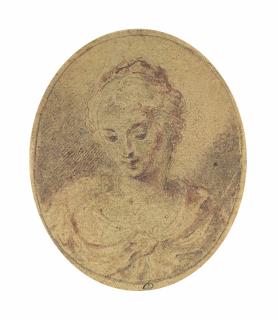 Isaac Oliver - Portrait of a young lady, with downcast eyes, bust-length