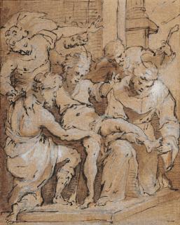 Isaac Oliver - Sir Anthony of Padua healing the wrathful son