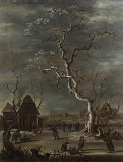 Isaac Ouwater - A winter landscape with figures ice skating
