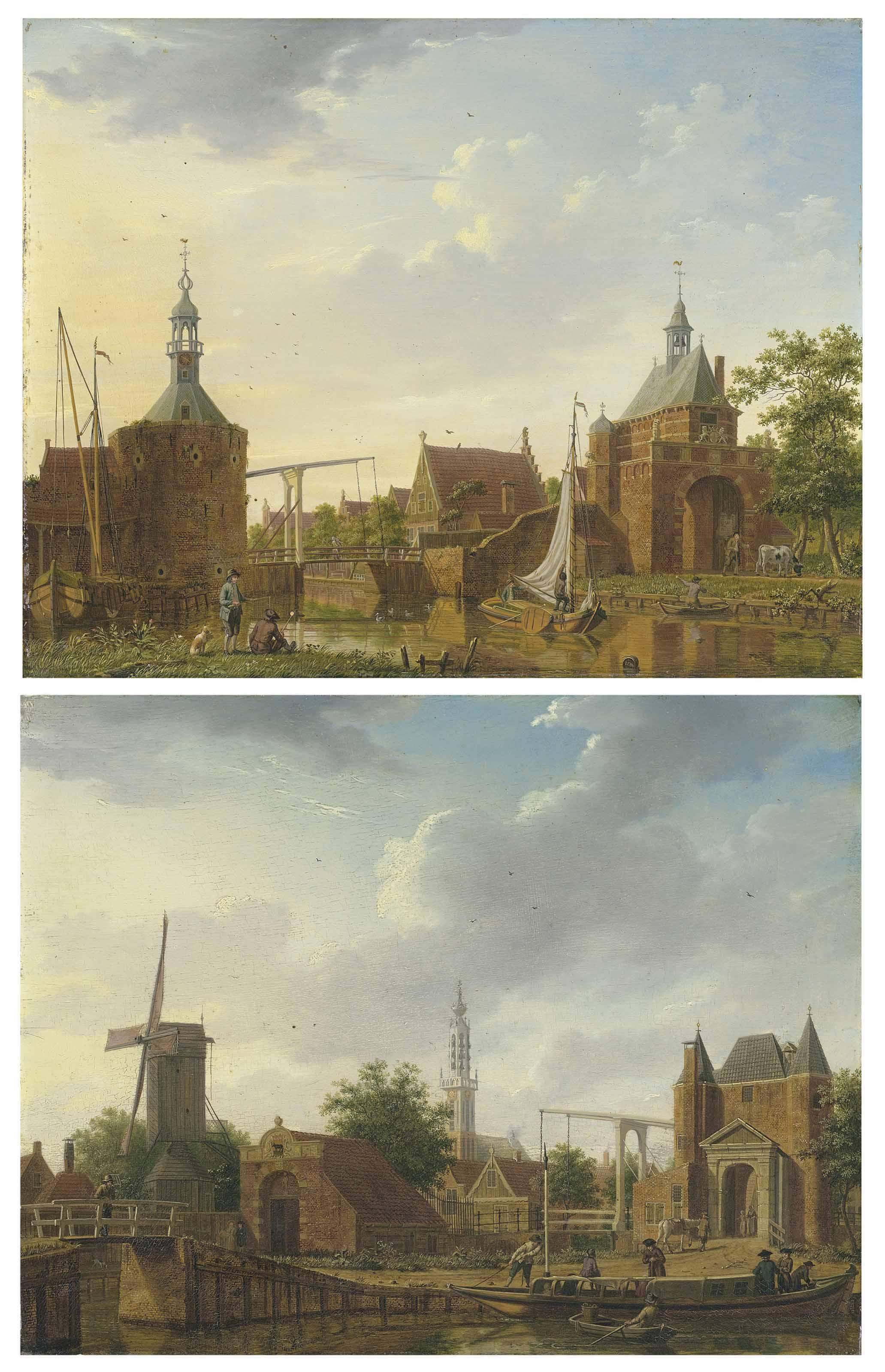 Isaac Ouwater - The Keetpoort En Oost And Kaaipoort, Edam; And Purmer And Monnikendammerpoort, Edam With The Kwakelbrug With The Spire Of The Onze-Lieve-Vrouwe-Kerk Beyond