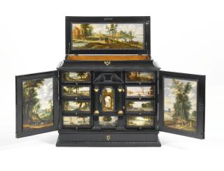 Isaac Van Oosten - A Late Renaissance Antwerp Ebony Veneered Cabinet, Circa 1645, With Village Landscapes And Scenes From Daily Life