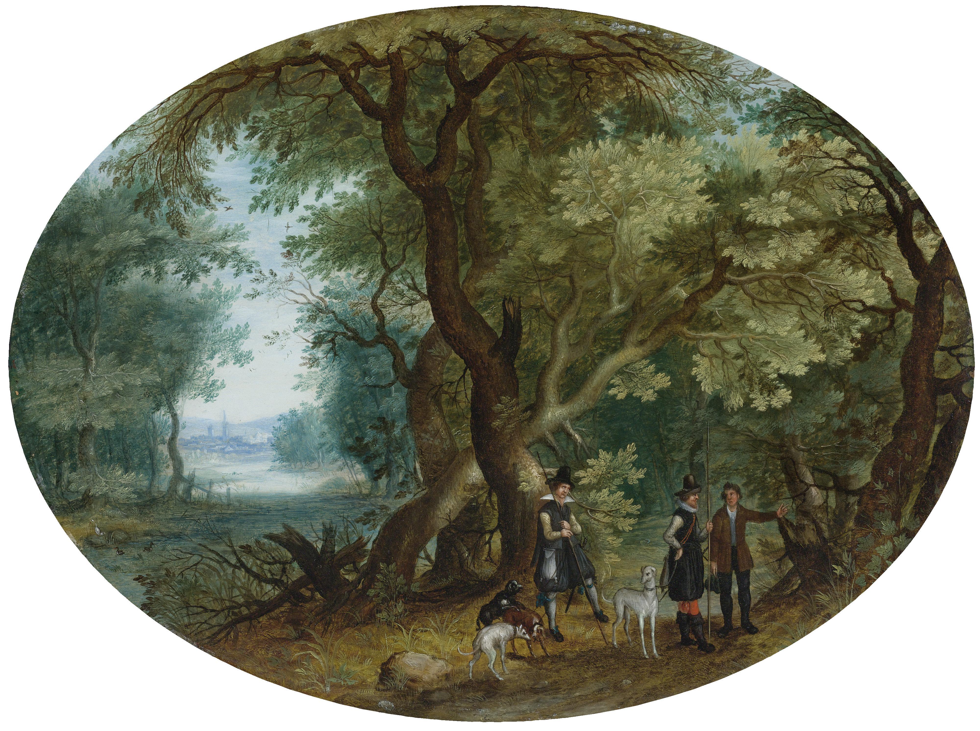Isaac Van Oosten - Hunters With Their Dogs In A Wooded Landscape