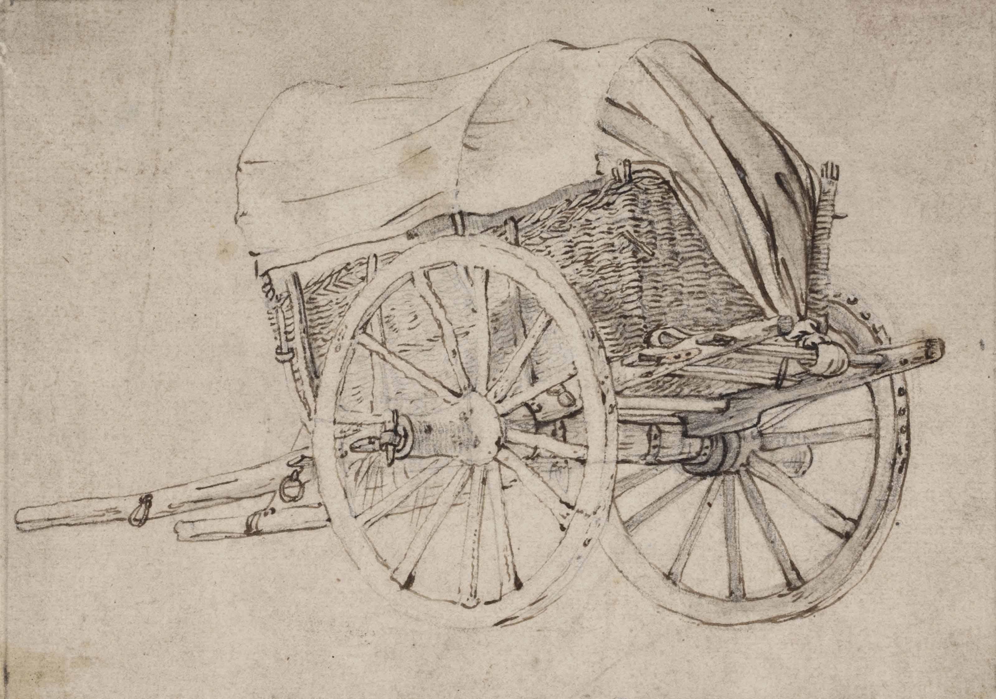 Isaac Van Ostade - A two-wheeled covered wagon, seen from the side