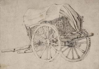 Isaac Van Ostade - A two-wheeled covered wagon, seen from the side