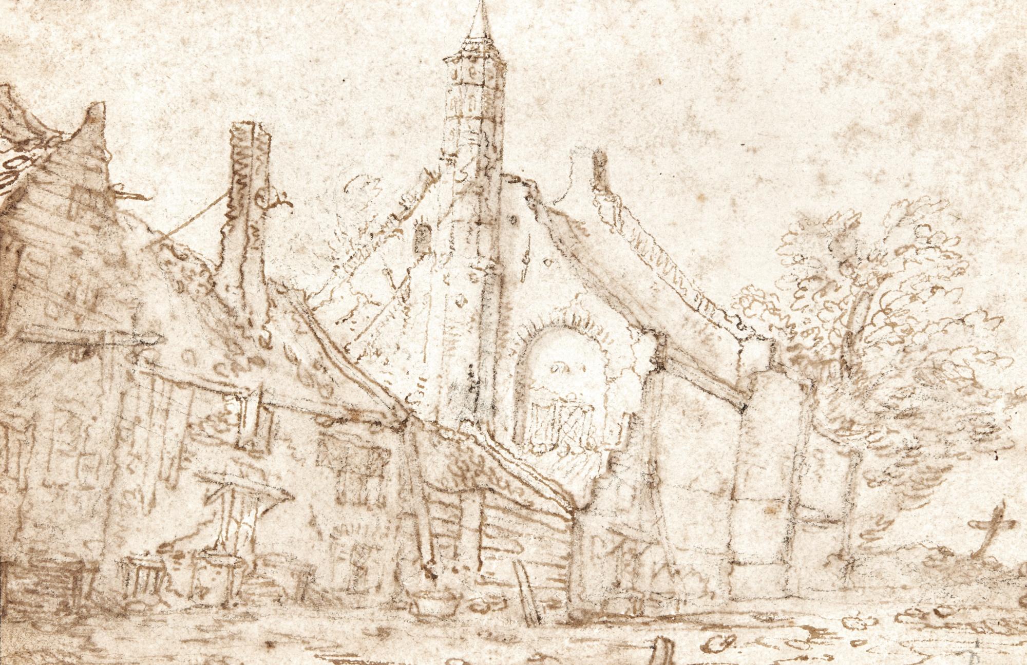 Isaac Van Ostade - A Village Street, With Ramshackle Buildings