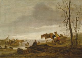 Isaac Van Ostade - A winter landscape with figures on a frozen river
