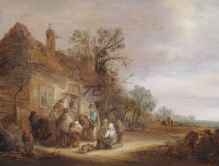Isaac Van Ostade - Peasants And Musicians Outside A Tavern