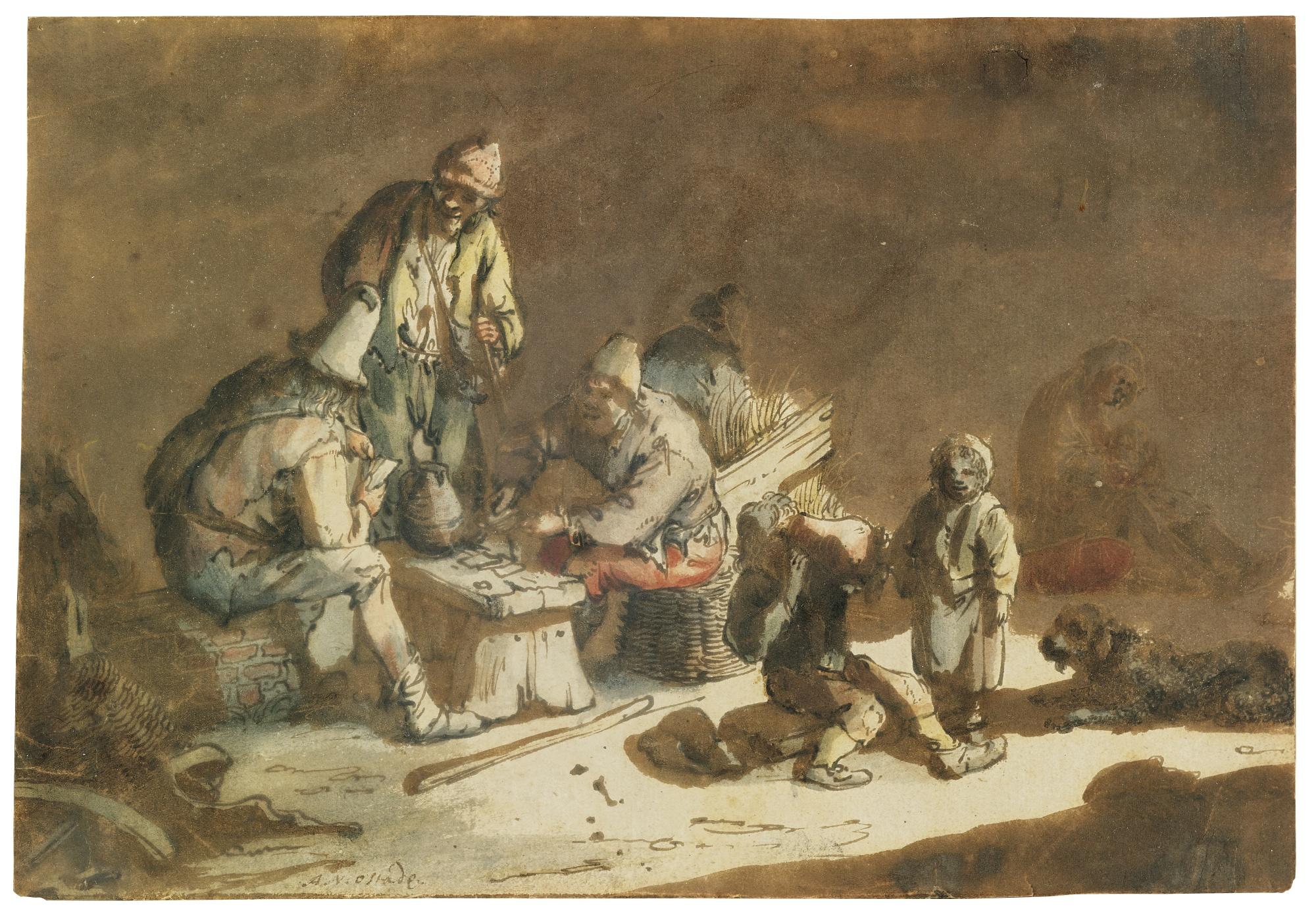 Isaac Van Ostade - Peasants Playing Cards In A Barn