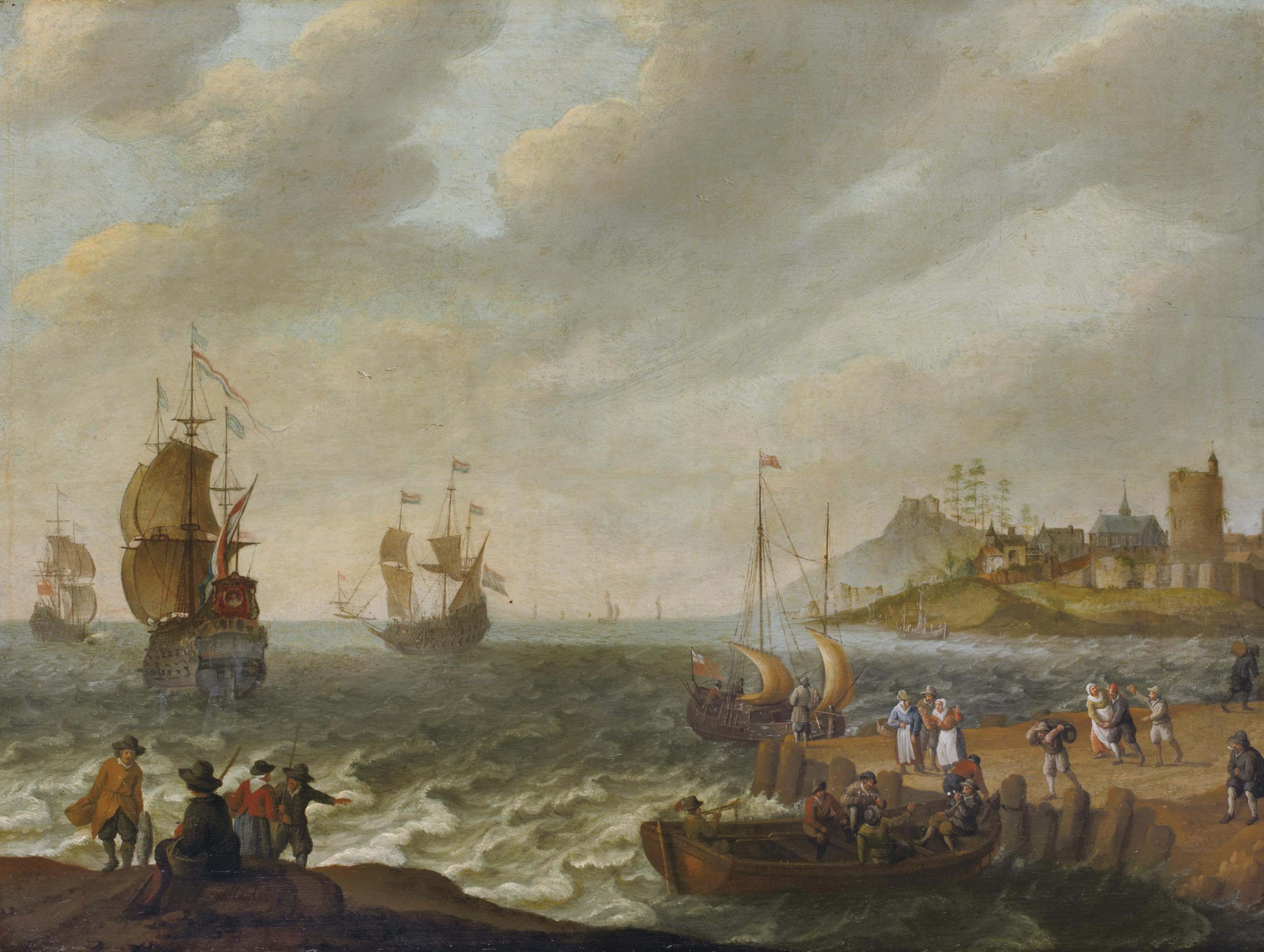 Isaac Willaert - Pêcheurs et villageois à l\'arrivée des navires