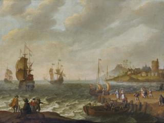 Isaac Willaert - Pêcheurs et villageois à l\'arrivée des navires
