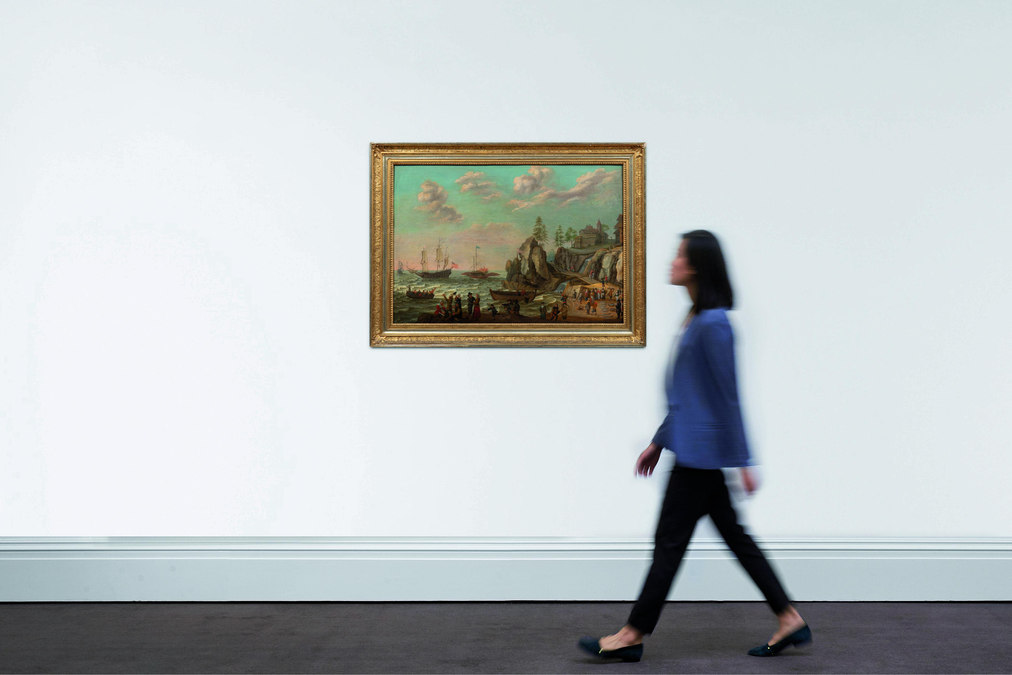 Isaac Willaerts - A Coastal Landscape With A Galley, An English Galley Frigate, And A Rowing Boat In Choppy Waters