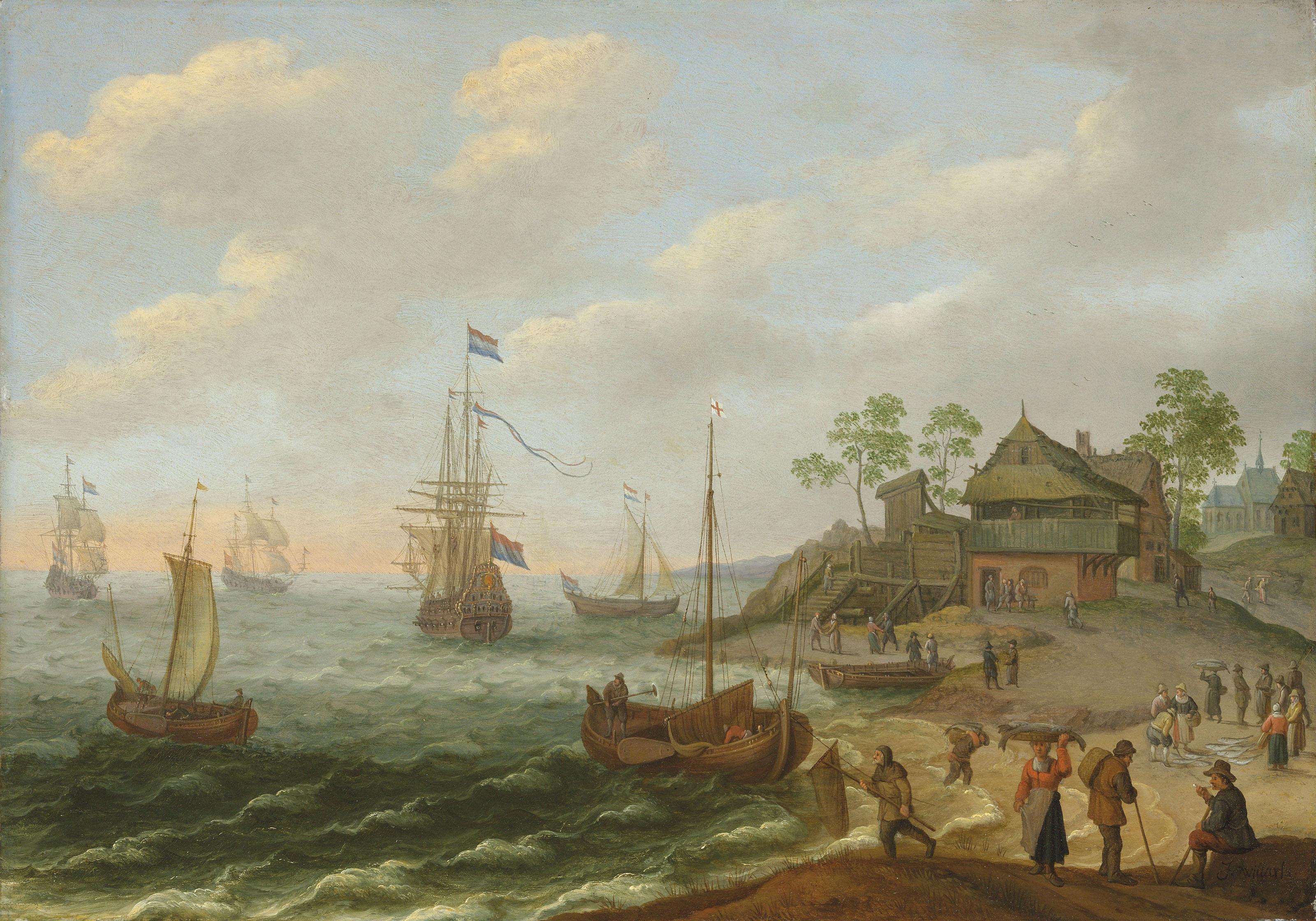 Isaac Willaerts - Sea view with village