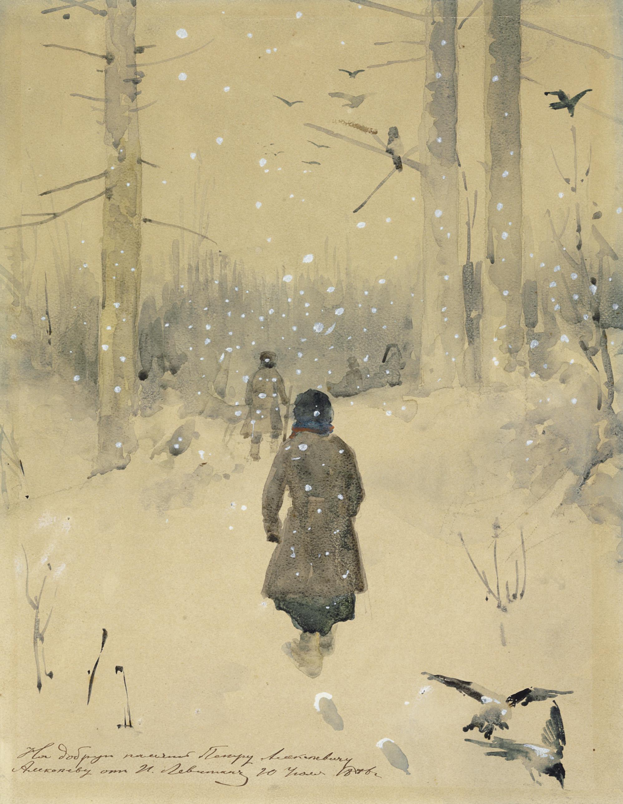 Isaak Levitan - Hunters trekking through a winter landscape