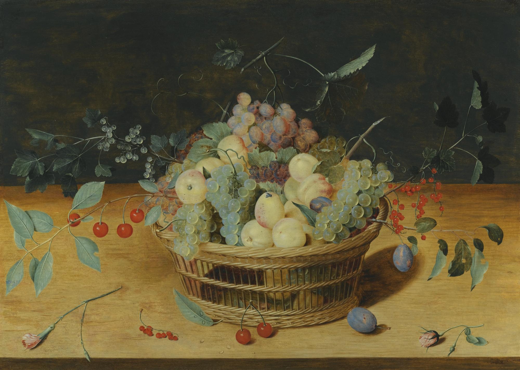 Isaak Soreau - Still Life Of Fruit In A Basket On A Ledge