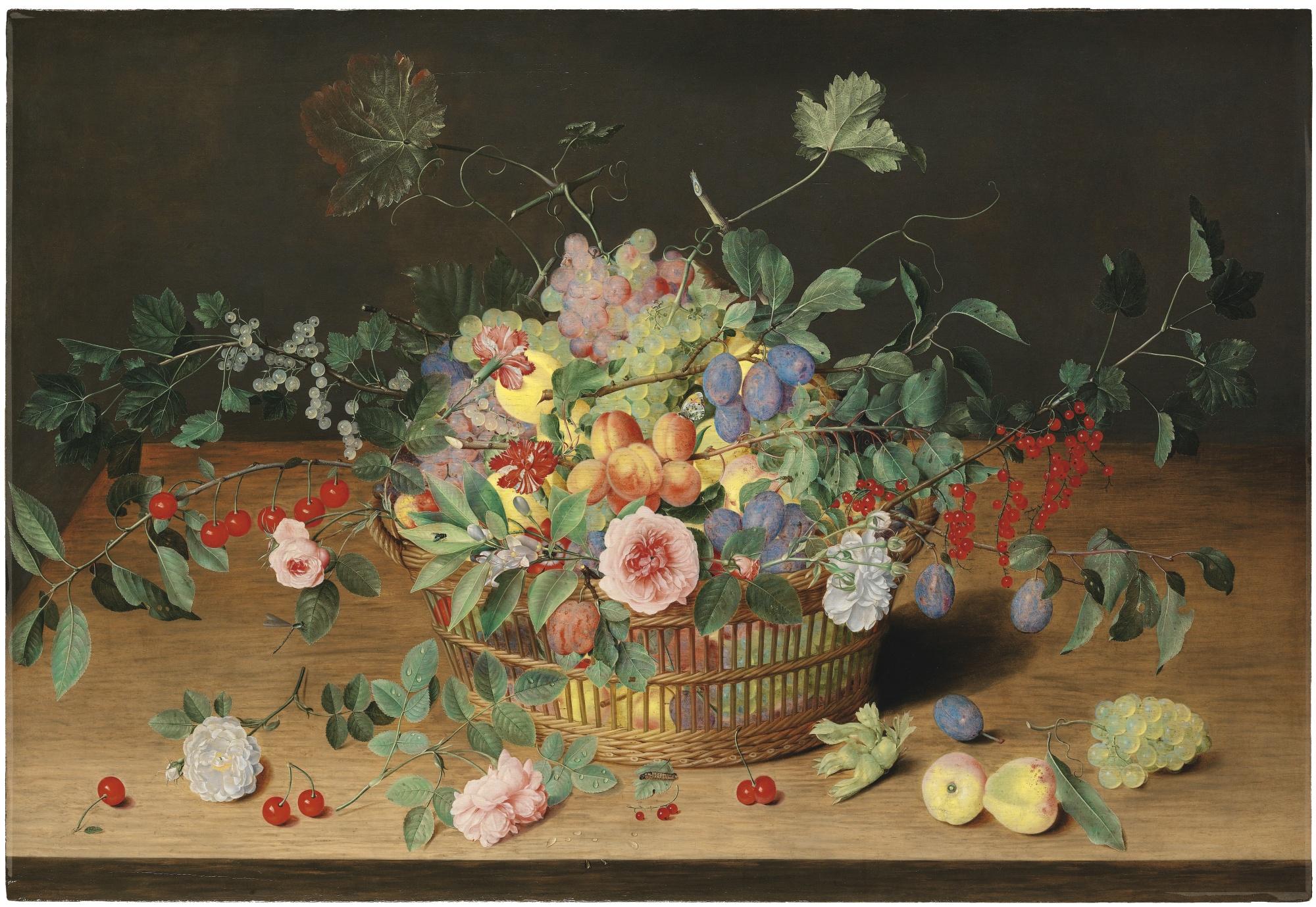 Isaak Soreau - Still Life With A Basket Of Flowers And Fruit