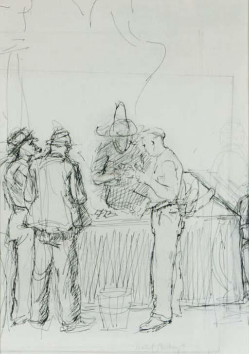 Isabel Bishop - Card Players (recto); and a sketch (verso)