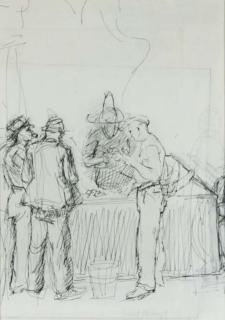 Isabel Bishop - Card Players (recto); and a sketch (verso)