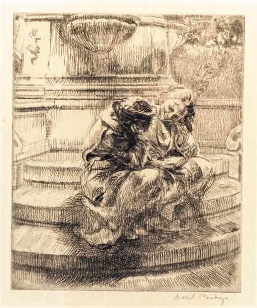 Isabel Bishop - Girls Sitting in Union Square Fountain (Teller 21)